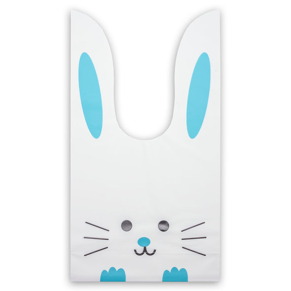 Blue Bunny Emoji Flap-Tie White Plastic Gift Bags