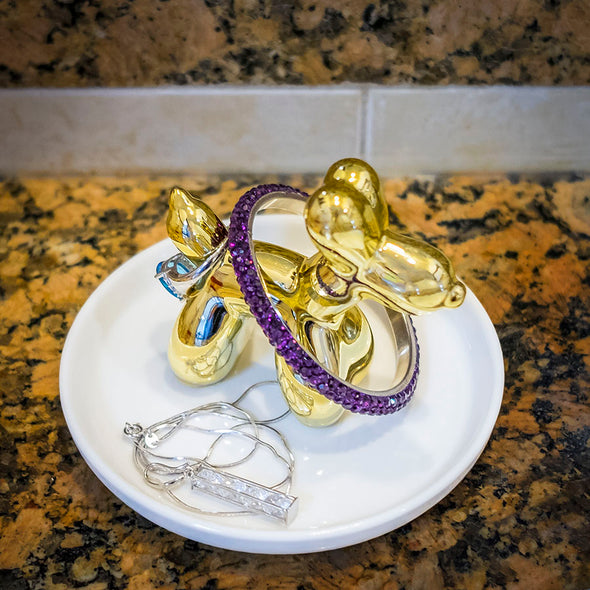 Ceramic Gold Balloon Dog Jewelry Dish