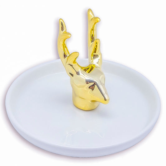 Ceramic Gold Deer Jewelry Dish