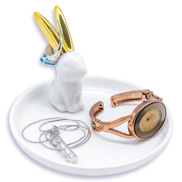 Ceramic Gold Rabbit Jewelry Dish