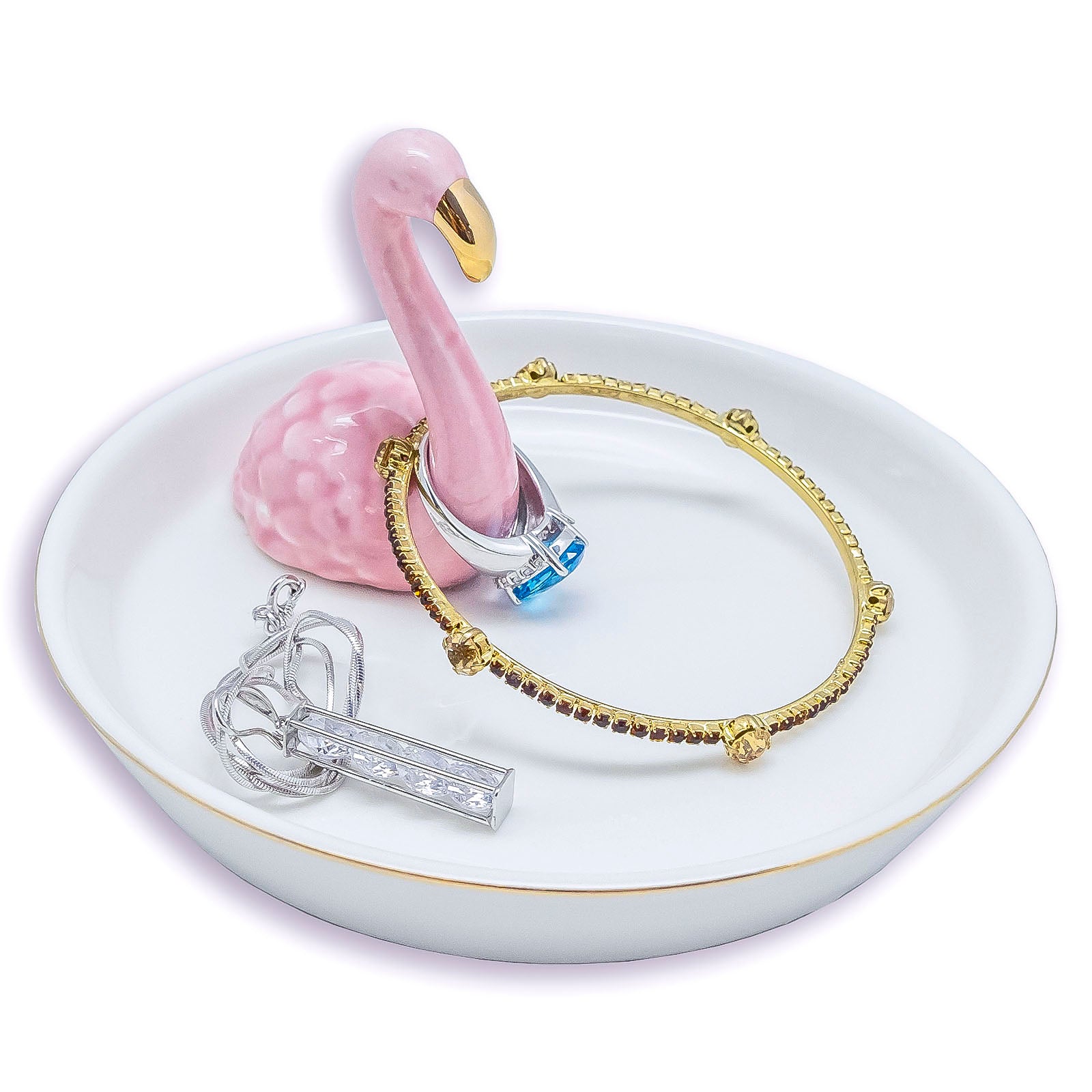 Ceramic Pink Flamingo Jewelry Dish JPI Display