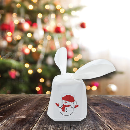 Christmas Snowman Flap-Tie White Plastic Gift Bags