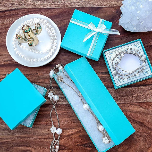 Cotton Filled Jewelry Box Assortment in Teal Green