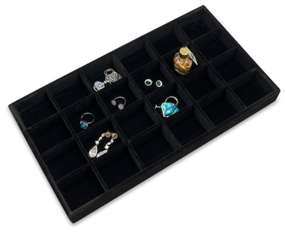 Deluxe Black Velvet 24 Compartment Stackable Jewelry Tray