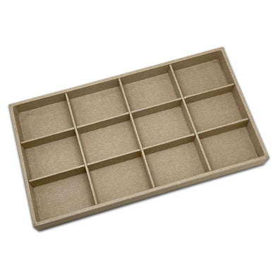 Deluxe Linen Burlap 12 Compartment Stackable Jewelry Tray