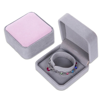 Single Deluxe Plush Gray with Light Pink Top Velvet Bracelet/Watch Jewelry Box