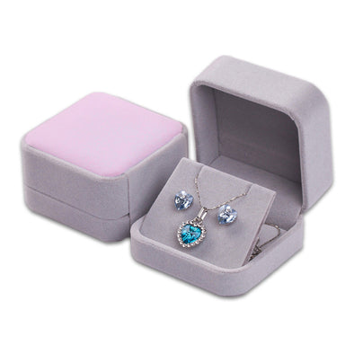 Single Deluxe Plush Gray with Light Pink Top Velvet Earring/Pendant Box