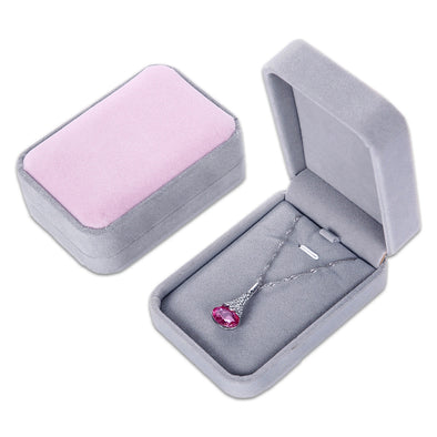 Single Deluxe Plush Gray with Light Pink Top Velvet Pendant/Necklace Box