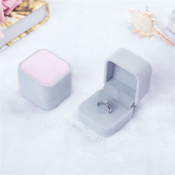 24-Pack Deluxe Plush Gray with Pink Top Velvet Earring/Ring Box
