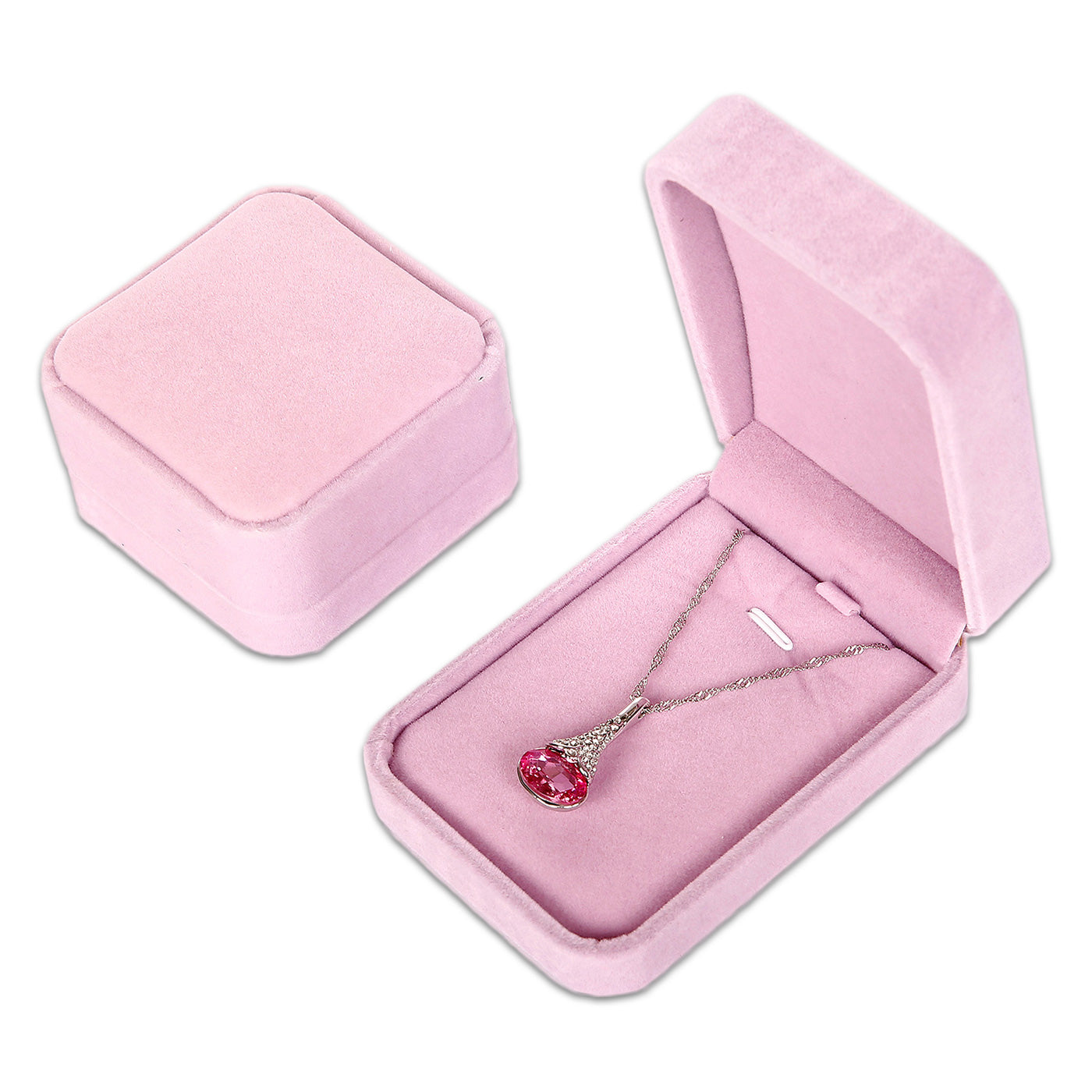 Single Deluxe Plush Pink Velvet Pendant/Necklace Box