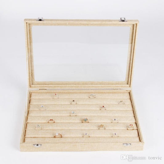 13 3/4" x 9 1/2" Burlap Glass Top Display Case For Ring