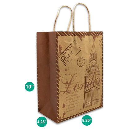 Kraft Paper Big Ben Shopping Merchandise Gift Bags (12-Pack)