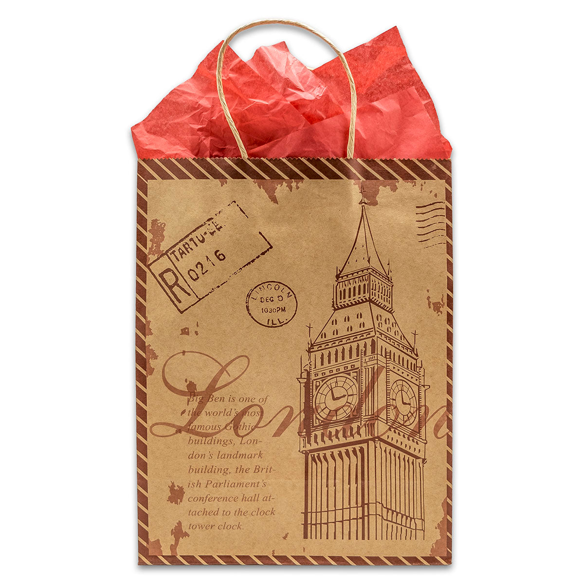 Kraft Paper Big Ben Shopping Merchandise Gift Bags