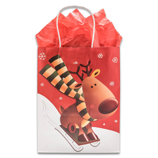Kraft Paper Christmas Reindeer Sleigh Shopping Gift Bags