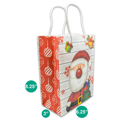 Kraft Paper Christmas Santa Claus Shopping Gift Bags (12-Pack)