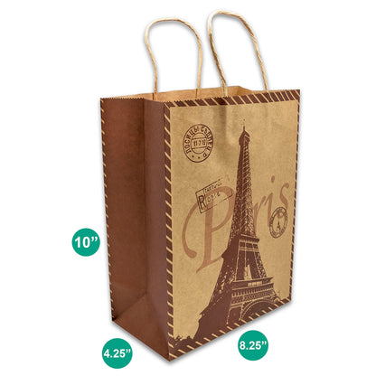 Kraft Paper Eiffel Tower Shopping Merchandise Gift Bags (12-Pack)