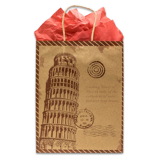 Kraft Paper Leaning Tower of Pisa Shopping Merchandise Gift Bags
