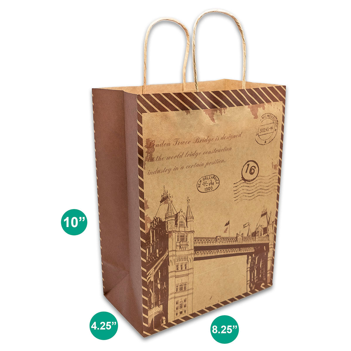 Kraft Paper London Bridge Shopping Merchandise Gift Bags (12-Pack)