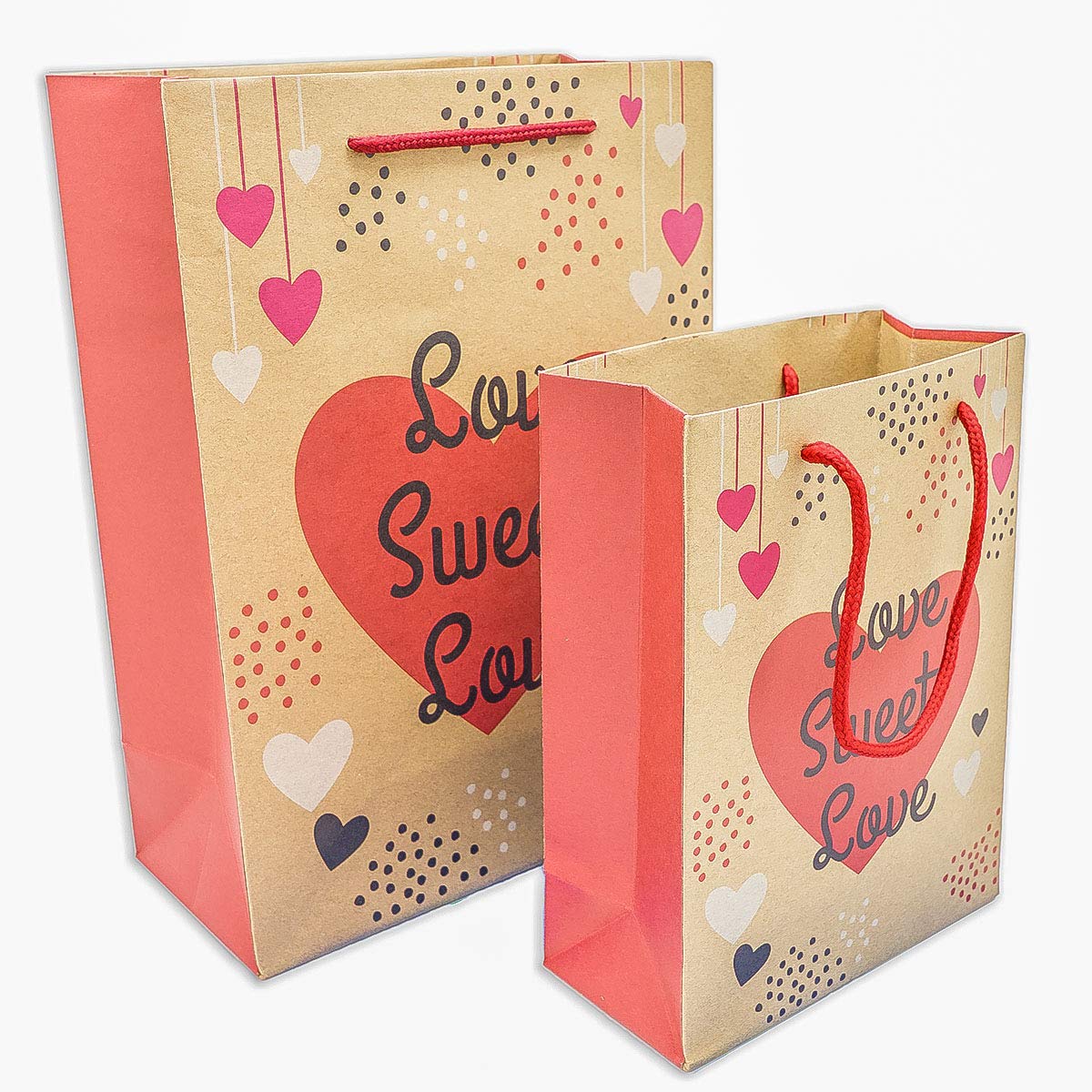 Love Sweet Love Kraft Paper Shopping Gift Bags (12-Pack)