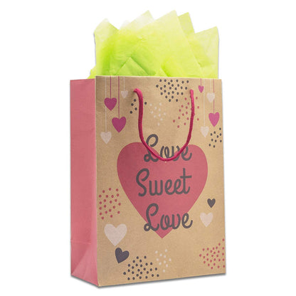 Love Sweet Love Kraft Paper Shopping Gift Bags (12-Pack)