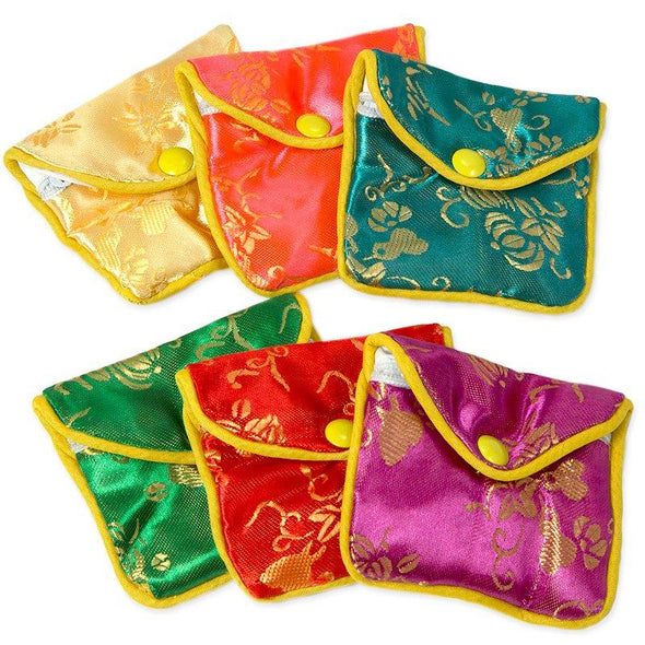 3 1/2" x 3" Multicolor Chinese Zipper Pouch (12 Pack)