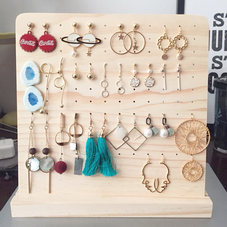 Natural Wood Earring Display Stand for 54 Pairs