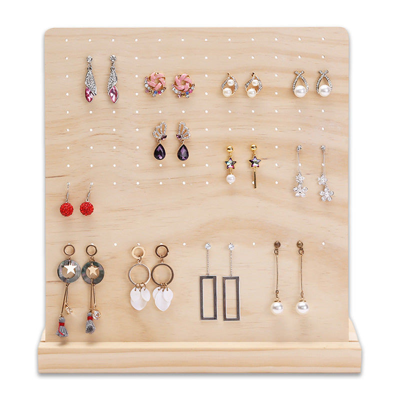 Wooden Base Metal Ear Studs Pendant Jewelry Holder Display Stand Organizer  Earrings Presenting Rack