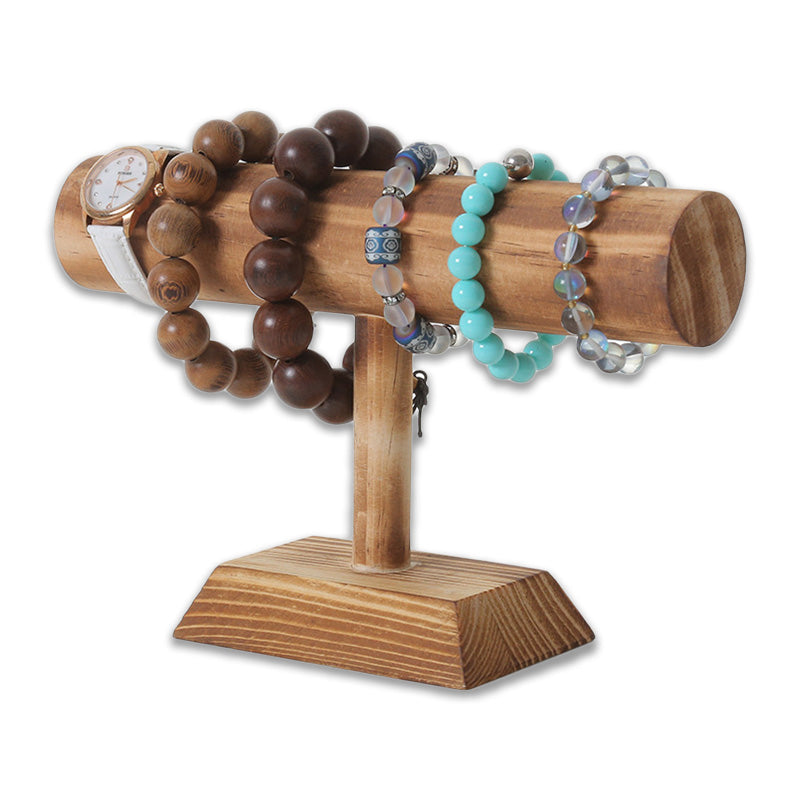 Natural Wood Walnut Color Single Round T-Bar Bracelet Display