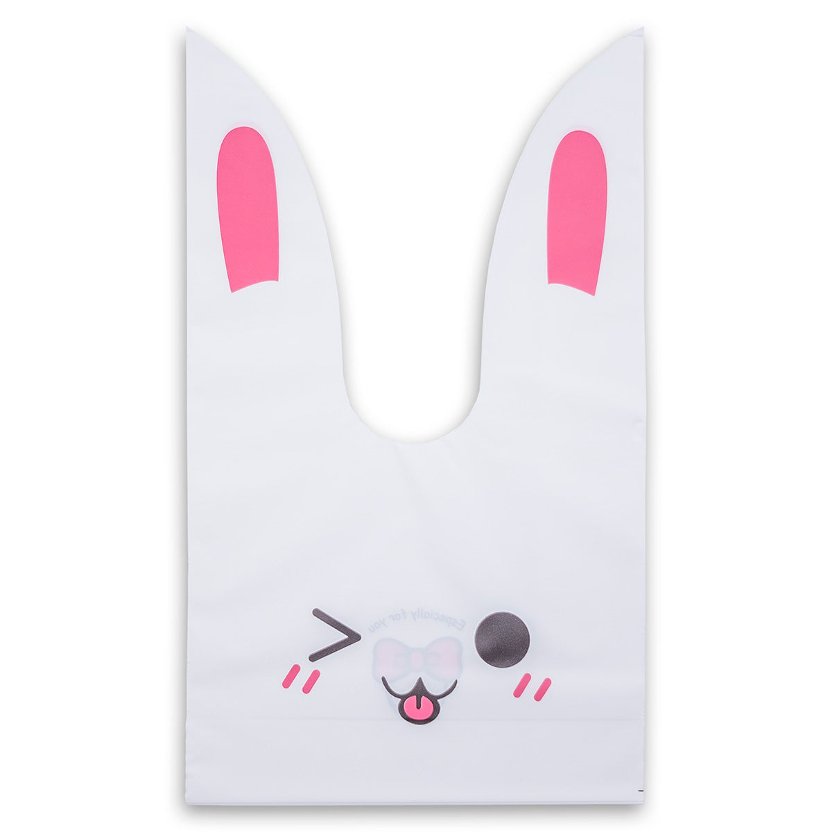 Pink Bunny Emoji Flap-Tie White Plastic Gift Bags