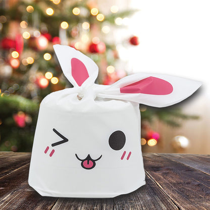 Pink Bunny Emoji Flap-Tie White Plastic Gift Bags