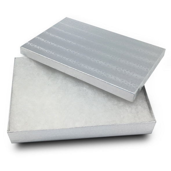 8" x 5" x 1 1/4" Silver Cotton Filled Paper Box