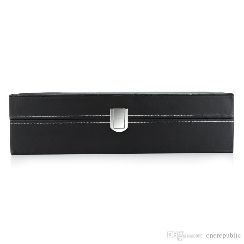 Black leather-Glass Top Watch Carrying Case