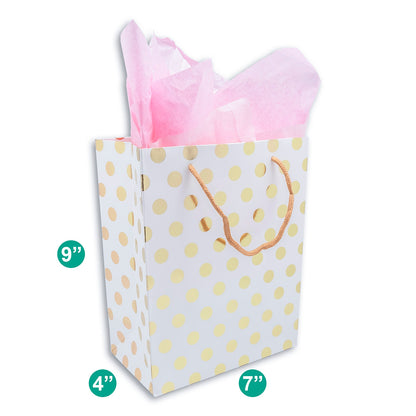 White and Gold Polka Dot Gift Bags (12-Pack)