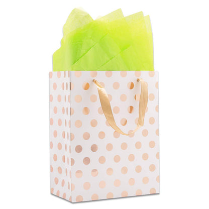 White and Rose Gold Polka Dot Gift Bags (12-Pack)