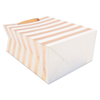 White and Rose Gold Striped Gift Bags (12-Pack)