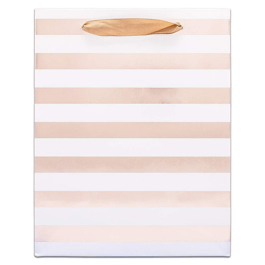 White and Rose Gold Striped Gift Bags