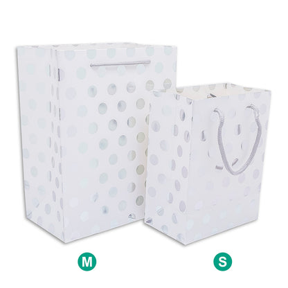 White and Silver Polka Dot Gift Bags (12-Pack)