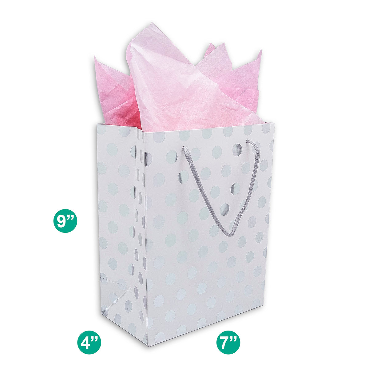 White and Silver Polka Dot Gift Bags (12-Pack)