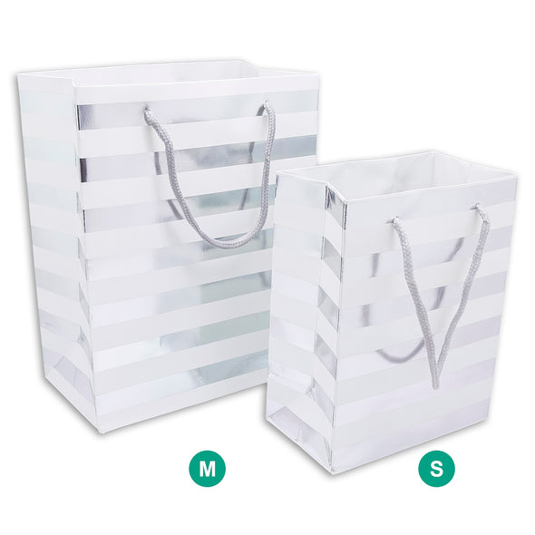 White and Silver Striped Gift Bags