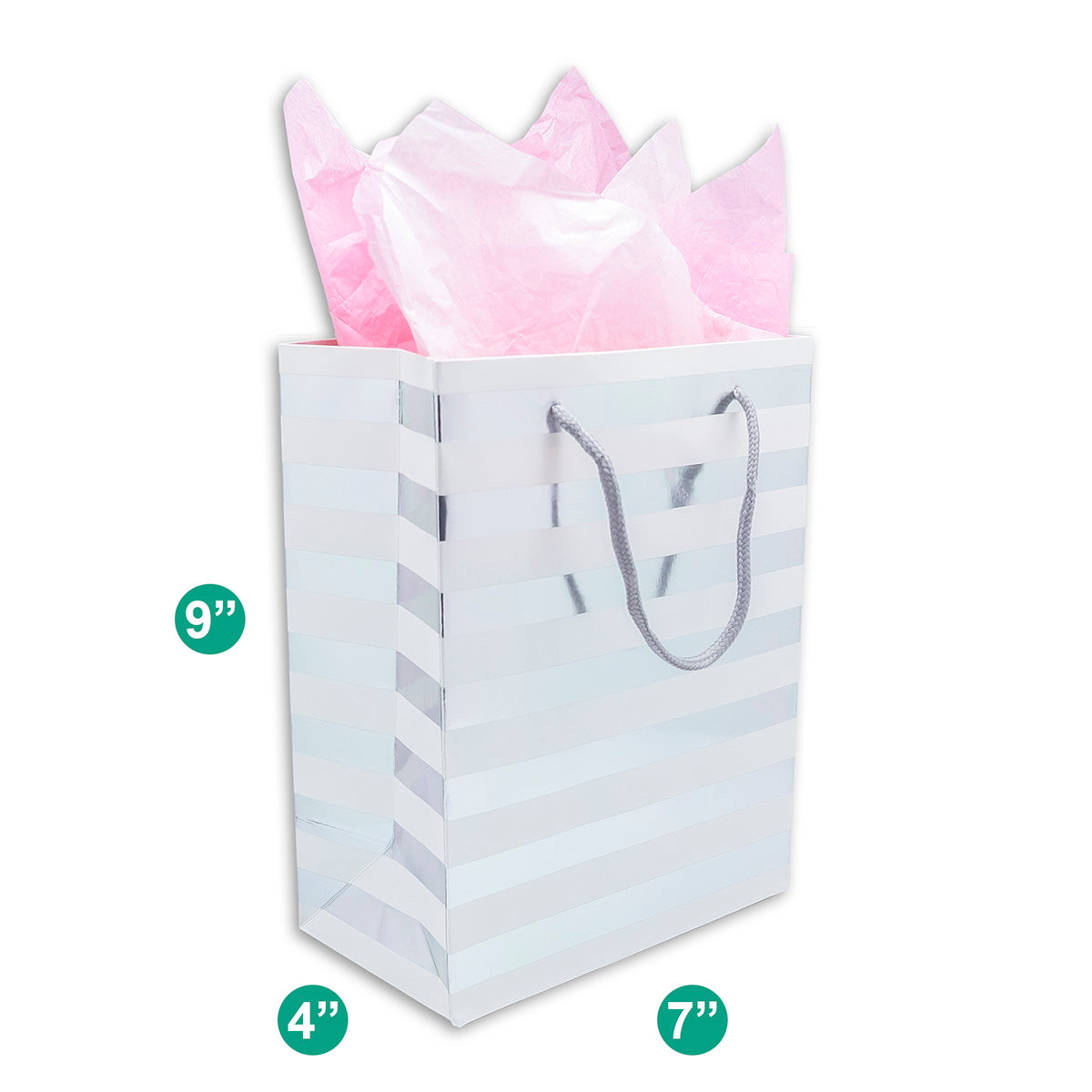 White and Silver Striped Gift Bags (12-Pack)
