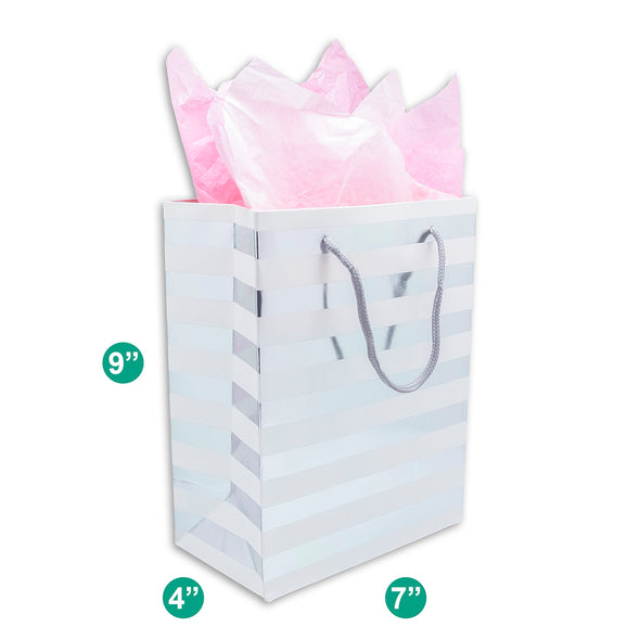 White and Silver Striped Gift Bags