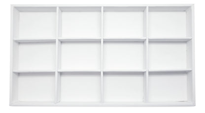 White Leatherette 12 Compartment Stackable Jewelry Tray