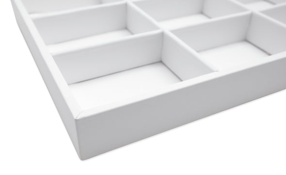 White Leatherette 15 Compartment Stackable Jewelry Tray