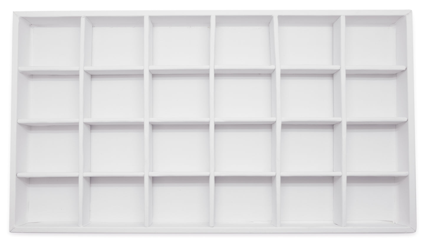 White Leatherette 24 Compartment Stackable Jewelry Tray