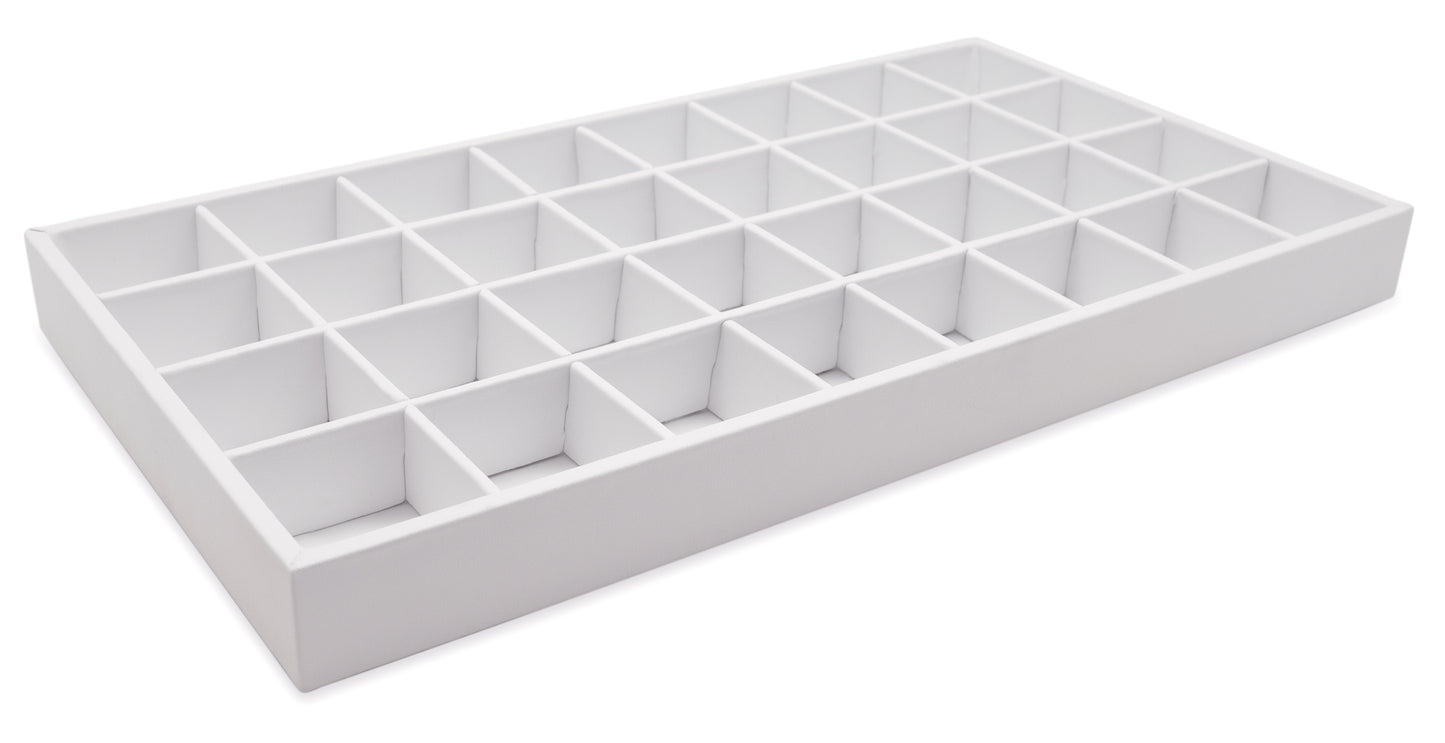White Leatherette 32 Compartment Stackable Jewelry Tray