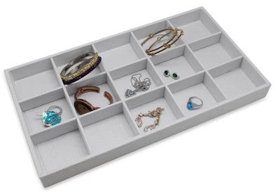 White Linen 15 Compartment Stackable Jewelry Tray