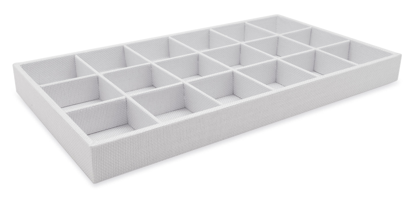 White Linen 18 Compartment Stackable Jewelry Tray