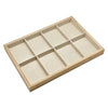 14" x 9 1/2" Wood and Burlap 8 Compartment Jewelry Display Tray
