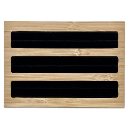 5 3/4" x 4" Wood Black Velvet 3 Row Ring Display Stand