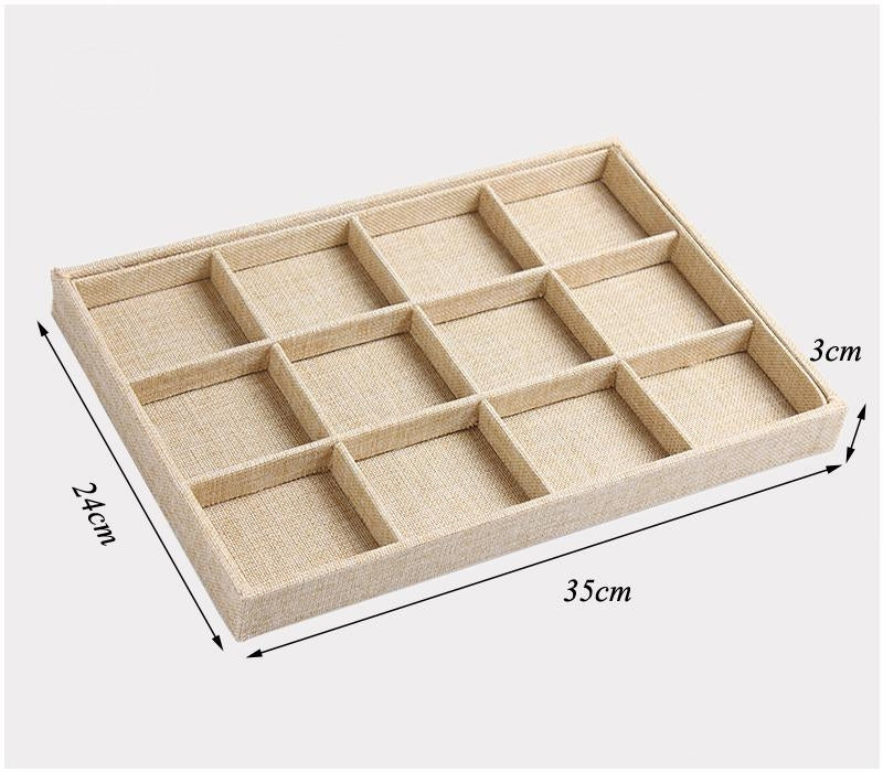 13 3/4 x 9 1/2" Burlap 12 Compartment Display Tray